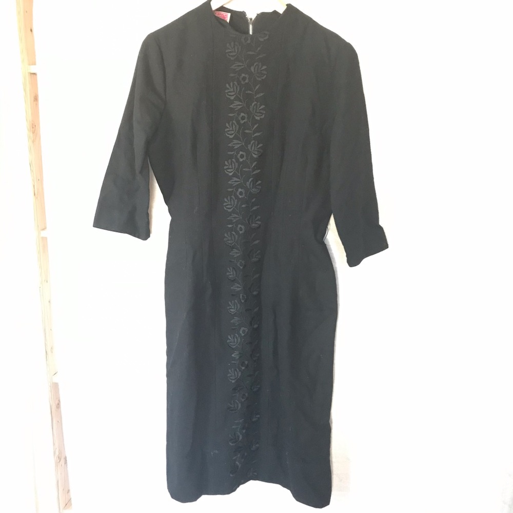 Vintage Embroidered Black Dress